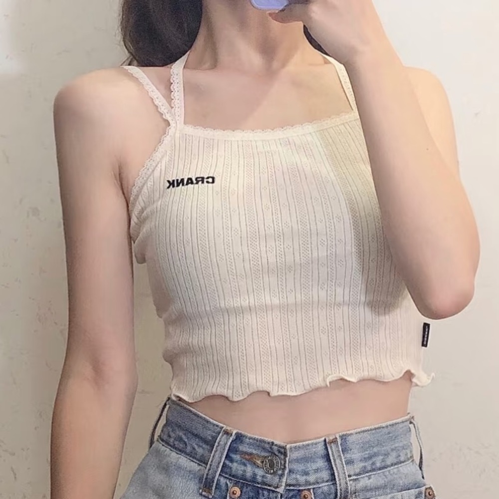 Korean Brand CRANK Halter Eyelet Cami Top In Black or White| OS